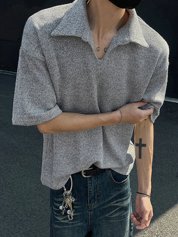 AIDASE  -  Vintage Solid Color Short Sleeve Knitted Jumpers Men Outdoor Casual Knitting Pullover Tops Autumn Trendy Polo Neck Sweaters Mens aidase-shop